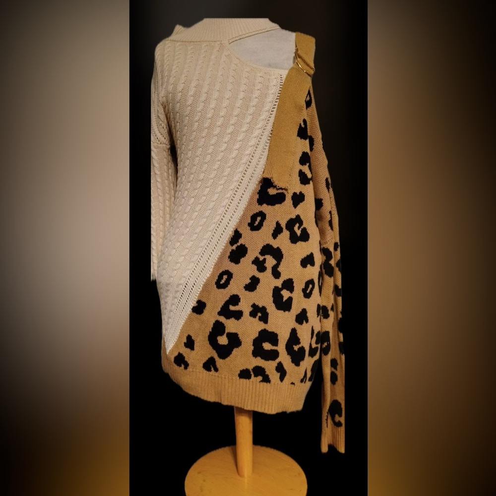 ANDREE BY UNIT Leopard Print Cardigan with Cream and Tan